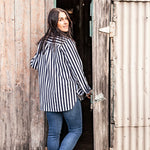 Load image into Gallery viewer, Falmouth Womens Relaxed Fit Shirt - Navy &amp; White Stripe
