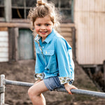 Load image into Gallery viewer, Albany Girls Half Button Shirt - Sky Blue
