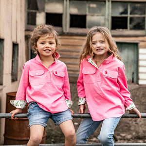 Millicent Girls Half Button Shirt - Pink