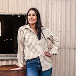 Load image into Gallery viewer, Ouyen Womens Full Button Shirt - Tan &amp; White Stripe
