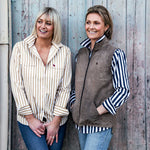 Load image into Gallery viewer, Ouyen Womens Full Button Shirt - Tan &amp; White Stripe
