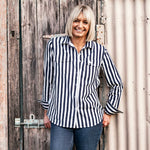 Load image into Gallery viewer, Daylesford Womens Full Button Shirt - Navy &amp; White Stripe
