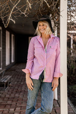 Load image into Gallery viewer, Yass Womens Full Button Shirt - Pink and White Stripe
