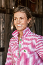 Load image into Gallery viewer, Yass Womens Full Button Shirt - Pink and White Stripe
